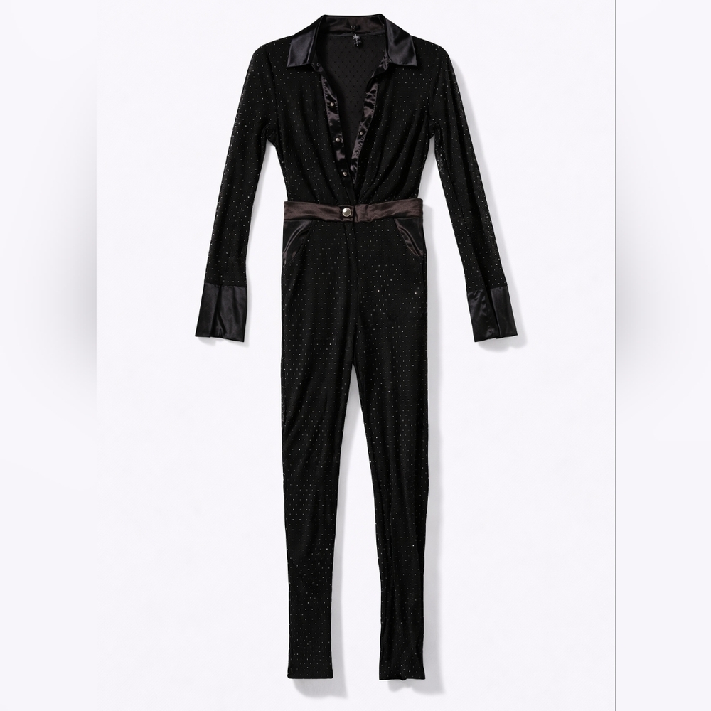 Good Times USA Black Jumpsuit with Satin & Sparkle Details Women's M